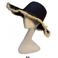 Wide Brim Straw Hats – 12 PCS with Braided Straw Trim - Black - HT-6044BK